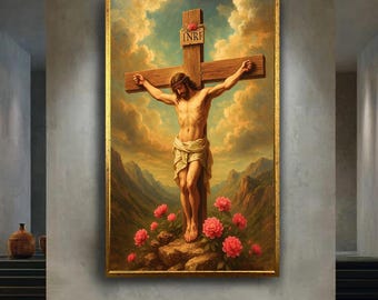 Jesus On The Cross Digital Art Christian Sacrifice Scene Religious Wall Poster Spiritual Crucifixion Print For Church Or Faith Home Decor