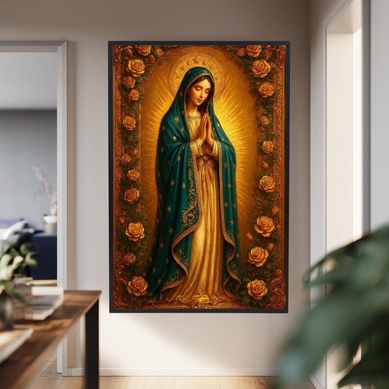 Virgin Mary Canvas Wall Art – Our Lady of Guadalupe Inspired Catholic ...