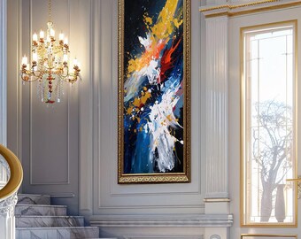 Abstract Gold Splash Wall Art Modern Blue Red Print Canvas Art Luxury Brush Stroke Contemporary Decor