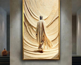 Jesus Walking Into Light Canvas Wall Art Sculptural Relief Style Christian Faith Print Spiritual Religious Artwork for Home or Church