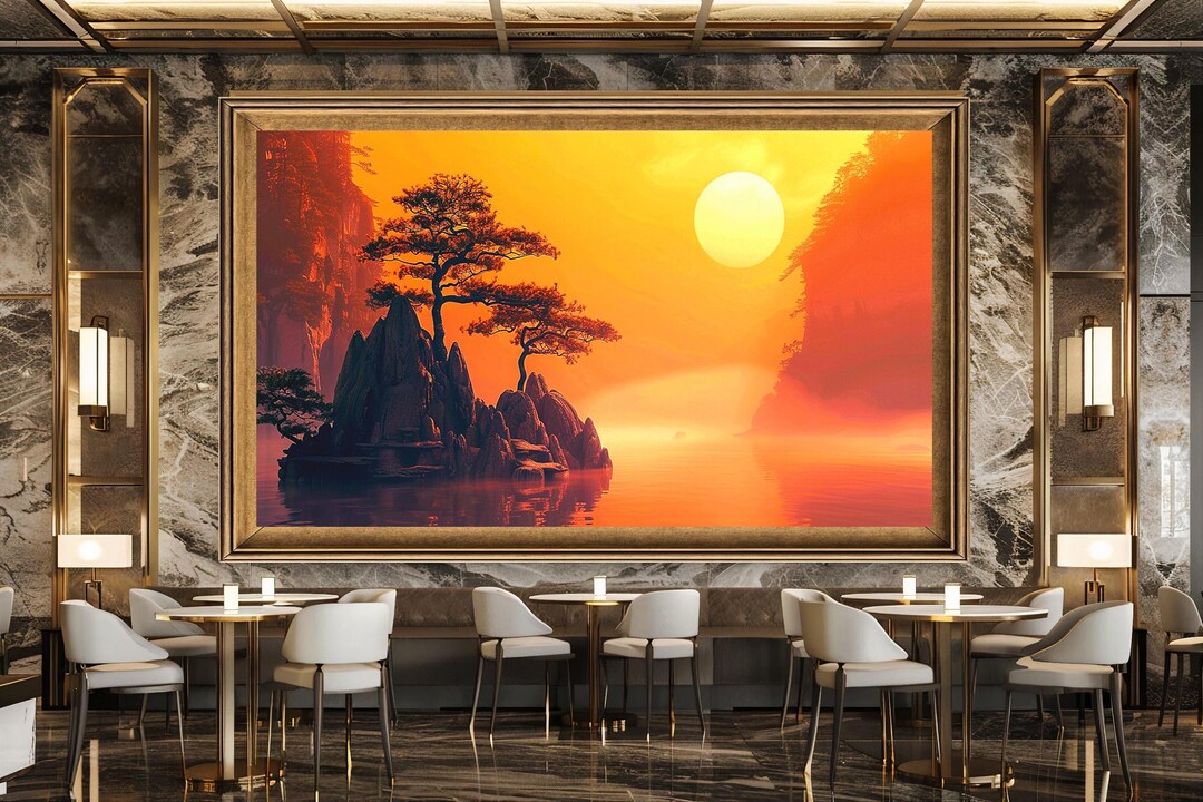 Zen Sunset Landscape Wall Art Canvas Print Tranquil Nature Scene With ...
