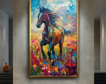 Colorful Horse Wall Art Abstract Print with Vibrant Brush Strokes Running Stallion Modern Equestrian Artwork Home Decor