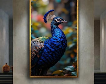 Vibrant Peacock Portrait Canvas Print | Colorful Exotic Bird Wall Art | Nature Inspired Elegant Wildlife Decor for Home or Office