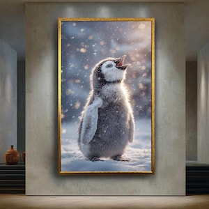 Adorable baby penguin wall art winter animal print nursery decor cute snowy wildlife poster for kids room or baby shower gift