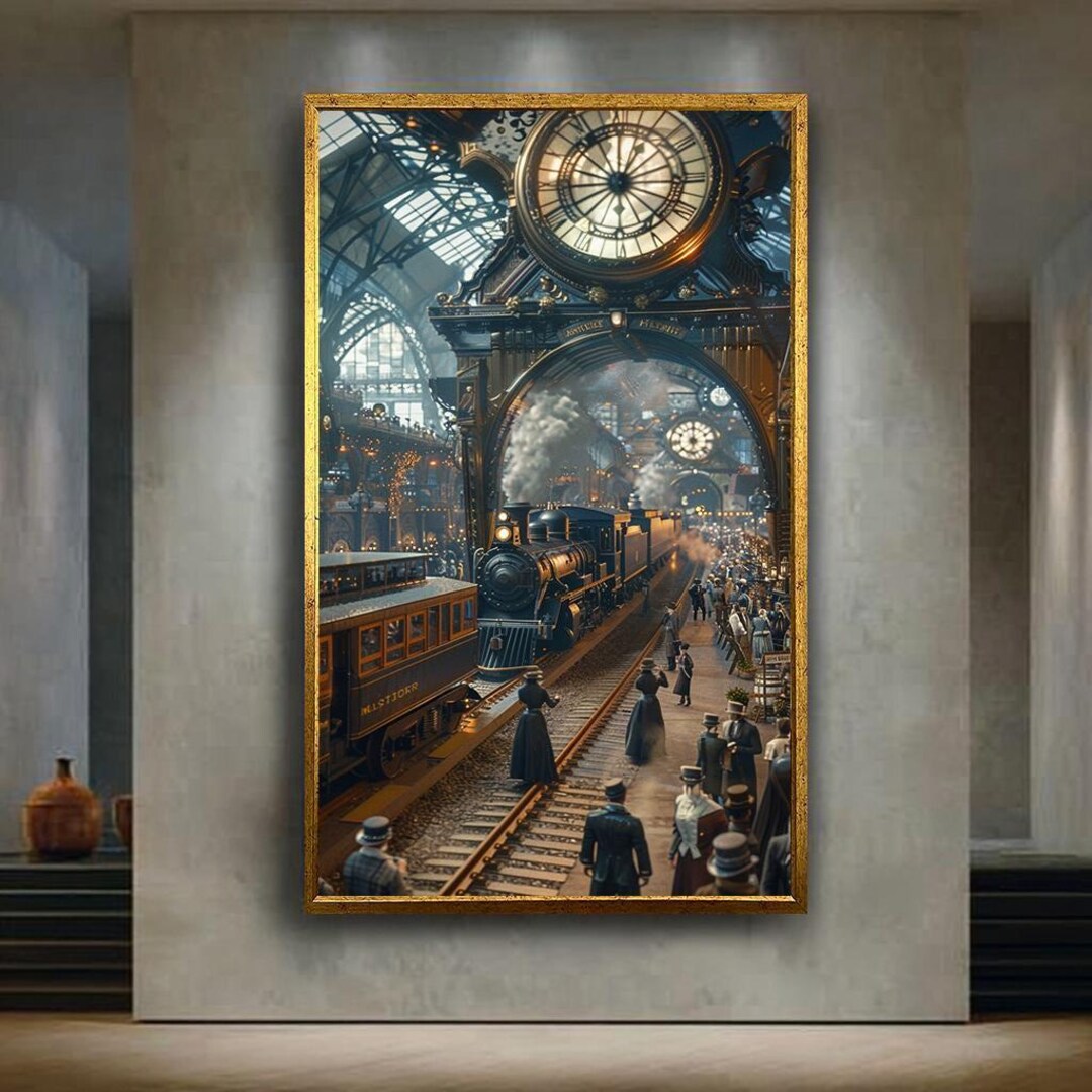 Steampunk Train Station Wall Art Victorian Travel Scene Canvas Print ...