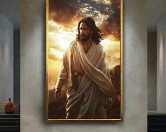Inspirational Jesus Christ Canvas Wall Art, Christian Religious Artwork for Home Decor, Spiritual Faith Gift for Believers, Sunrise Scene