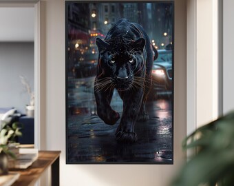 Black Panther Canvas Print, Dark Animal Wall Art, Powerful Panther Artwork, Urban Noir Wildlife Decor, Modern Predator Art