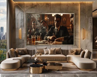 Mafia Bar Scene Canvas Print, Gangster Wall Art, Dark Cinematic Crime Artwork, Vintage Mob Style Home Decor