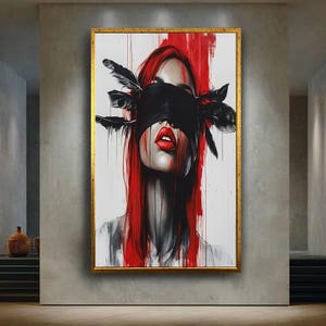 Red Hair Woman Abstract Portrait Canvas Wall Art, Modern Edgy Artwork for Home Decor, Contemporary Gift for Art and Design Lovers