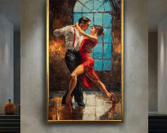 tango couple red dress painting romantic dance wall art fiery passion canvas print latin love decor for dancer gift or home