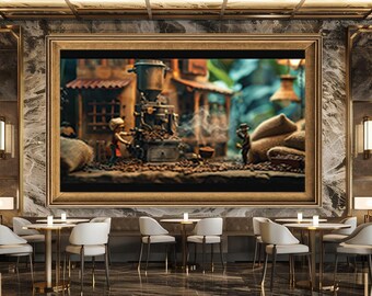 Miniature Coffee Roasting Scene Wall Art Canvas Vintage Barista  Rustic Café Decor Coffee Lover Gift Print