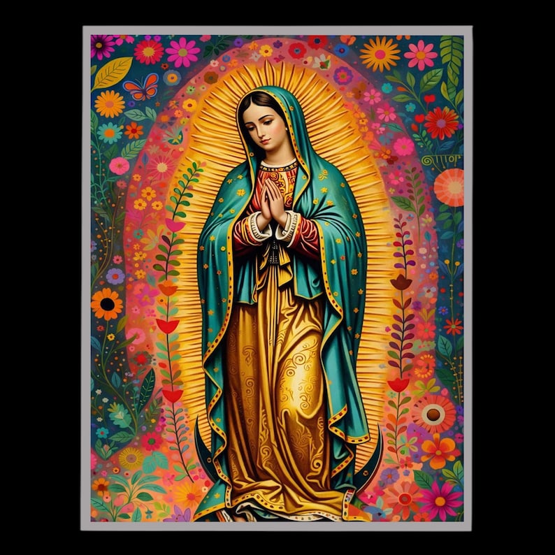 Our Lady of Guadalupe Canvas Wall Art, Colorful Floral Virgin Mary ...