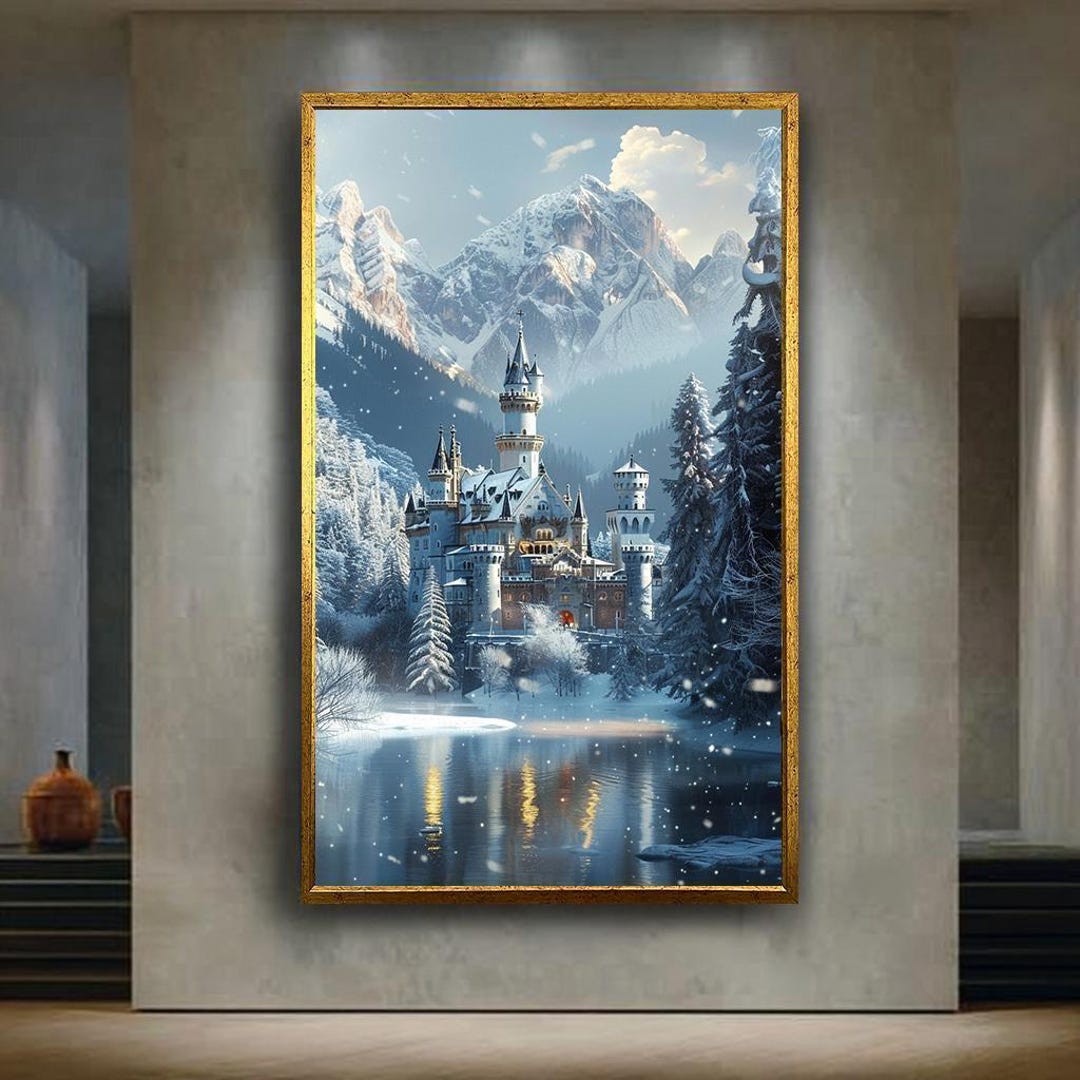Winter Fairy Tale Castle Wall Art Snowy Mountain Canvas Print Bavarian ...