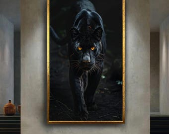 Black Panther Canvas Wall Art – Fierce Jungle Predator with Golden Eyes, Exotic Big Cat Wildlife Print for Nature and Animal Lovers
