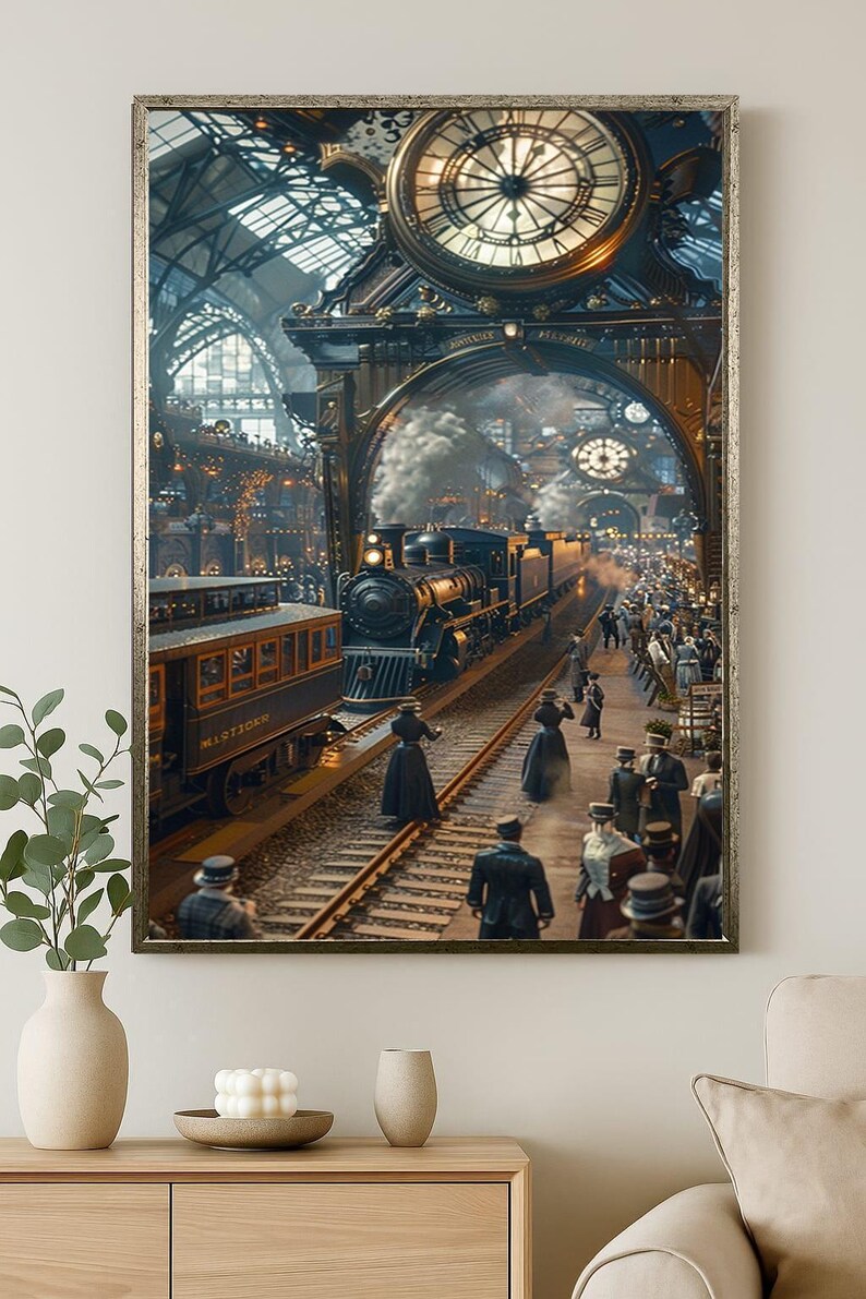 Steampunk Train Station Wall Art Victorian Travel Scene Canvas Print ...