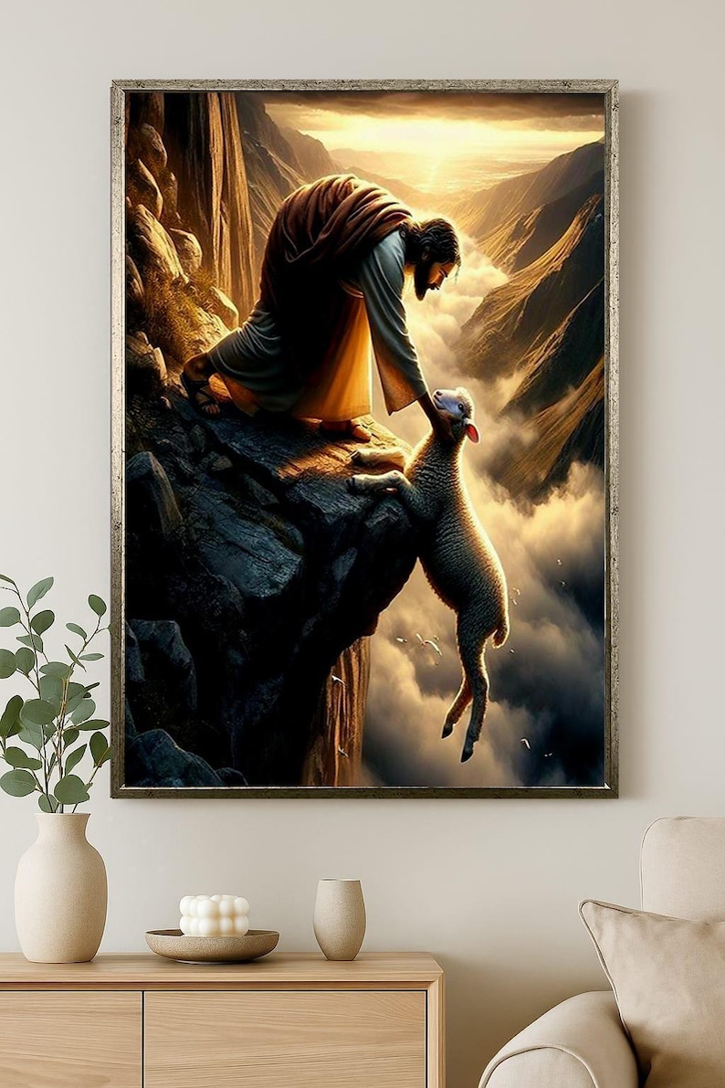 Jesus Saving Lost Lamb Wall Art Print | Spiritual Christian Rescue ...