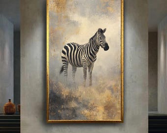 Vintage Zebra Wall Art Canvas, Elegant Safari Wildlife Painting Style Print for Modern Boho or Rustic Home Room Decor