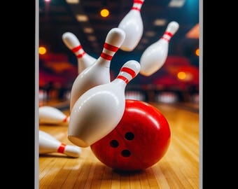 Red Bowling Ball Hitting Pins Canvas Wall Art For Game Room Decor And Sports Themed Wall Prints In Fun Entertainment Spaces