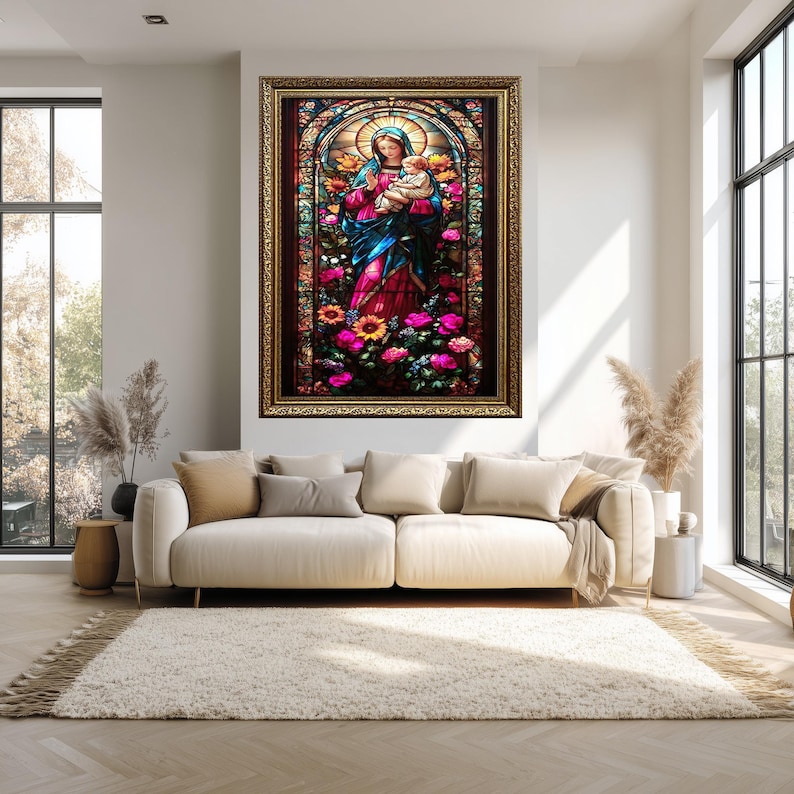 Stained Glass Virgin Mary and Baby Jesus Wall Art | Catholic Religious ...