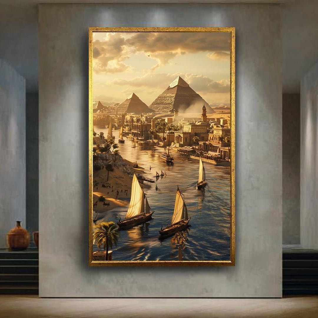 Ancient Egypt Pyramid Canvas Wall Art – Nile River Boats and Historical ...