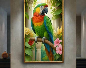 Colorful Parrot Wall Art Tropical Exotic Bird Artwork Vibrant Jungle Nature Print Botanical Animal Decor
