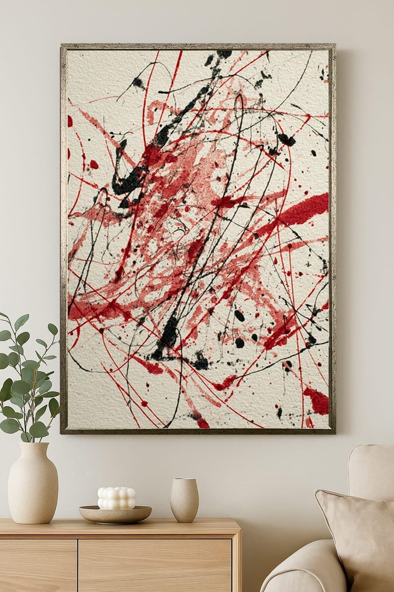 Abstract Red and Black Canvas Print – Modern Paint Splatter Wall Art ...