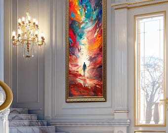 Abstract Color Explosion Wall Art with Human Silhouette and Light Path, Inspirational Canvas Print for Creative or Modern Home Decor