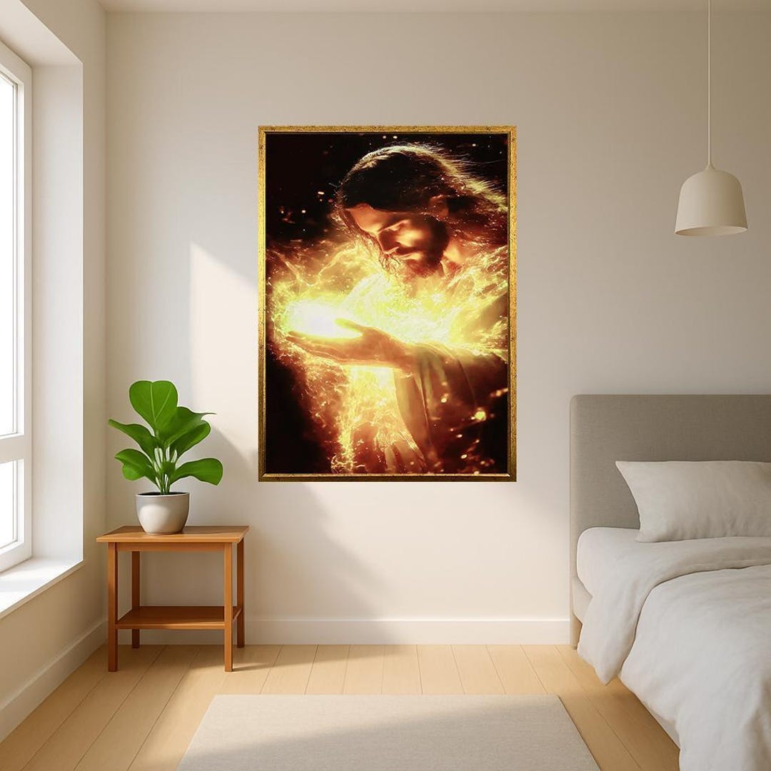 Jesus Holding Divine Light Canvas Christian Art Glowing Spiritual Power ...