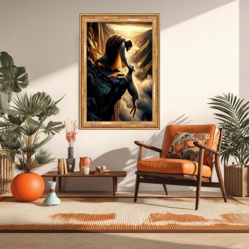 Jesus Saving Lost Lamb Wall Art Print | Spiritual Christian Rescue ...