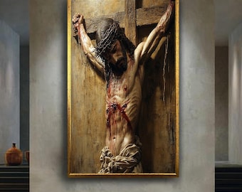 Realistic Jesus Crucifixion Canvas Wall Art – Powerful Christian Religious Print of Christ on the Cross – Spiritual Home Decor for Believers