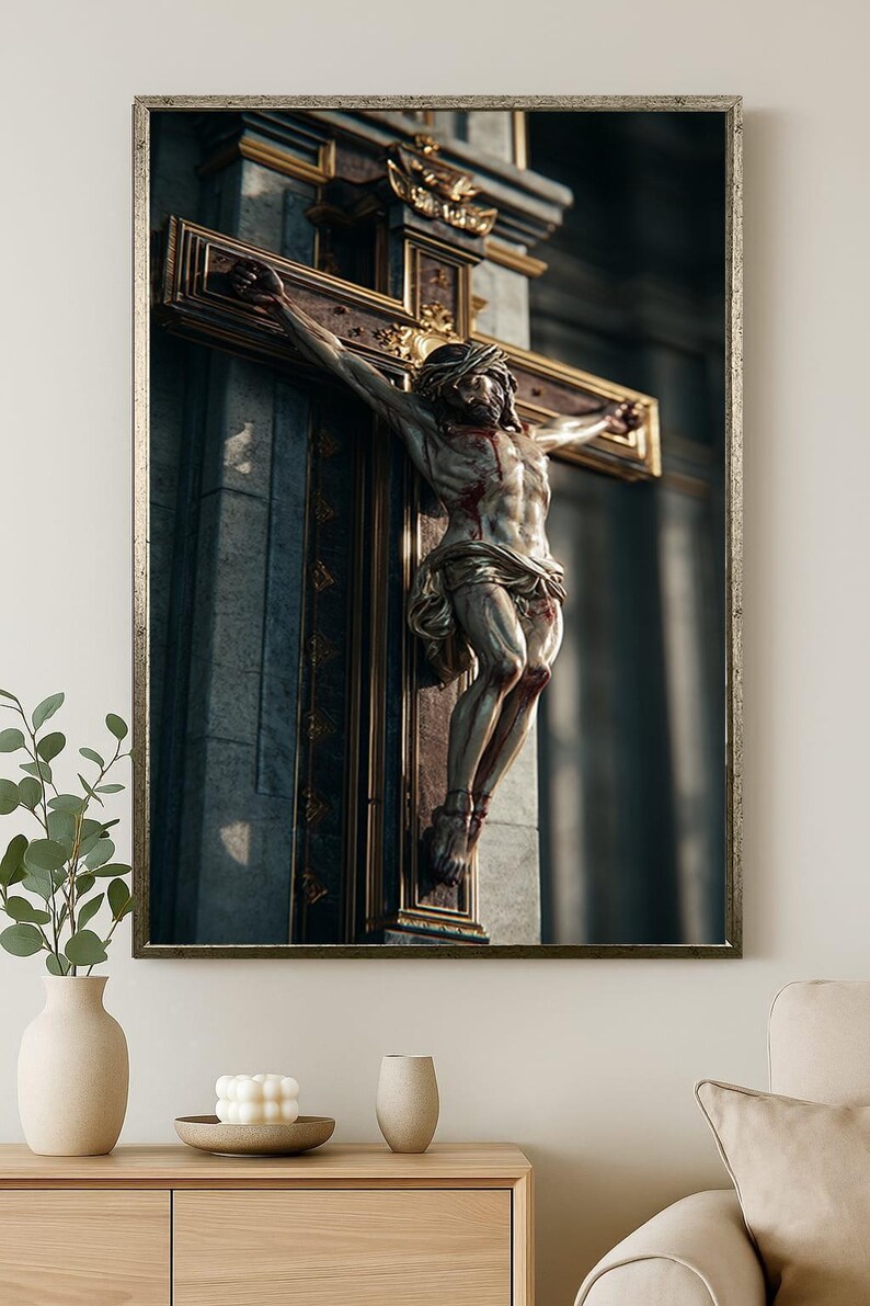 Jesus on the Cross Religious Canvas Wall Art – Ornate Crucifix ...