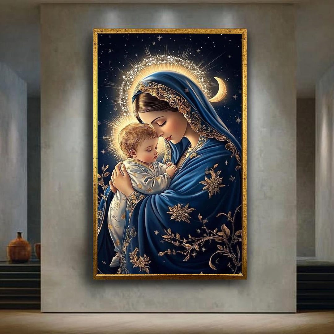 Virgin Mary and Baby Jesus Canvas Wall Art Print, Sacred Christian