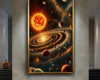 Solar System Galaxy Wall Art – Cosmic Planet Orbit Canvas Print – Vibrant Space Universe  for Sci-Fi and Astronomy Decor