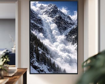 Avalanche Mountain Canvas Wall Art, Snowy Alpine Landscape Photography Print on Canvas, Winter Nature Decor for Cabin or Lodge