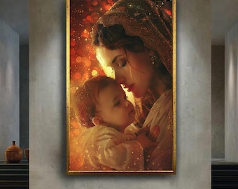 Mary and Baby Jesus Canvas Wall Art, Sacred Madonna and Child Print, Christian Religious Artwork for Prayer Room or Faithful Home