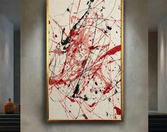 Abstract Red and Black Canvas Print – Modern Paint Splatter Wall Art for Bold Interior Design, Minimal Home or Creative Studio Decor