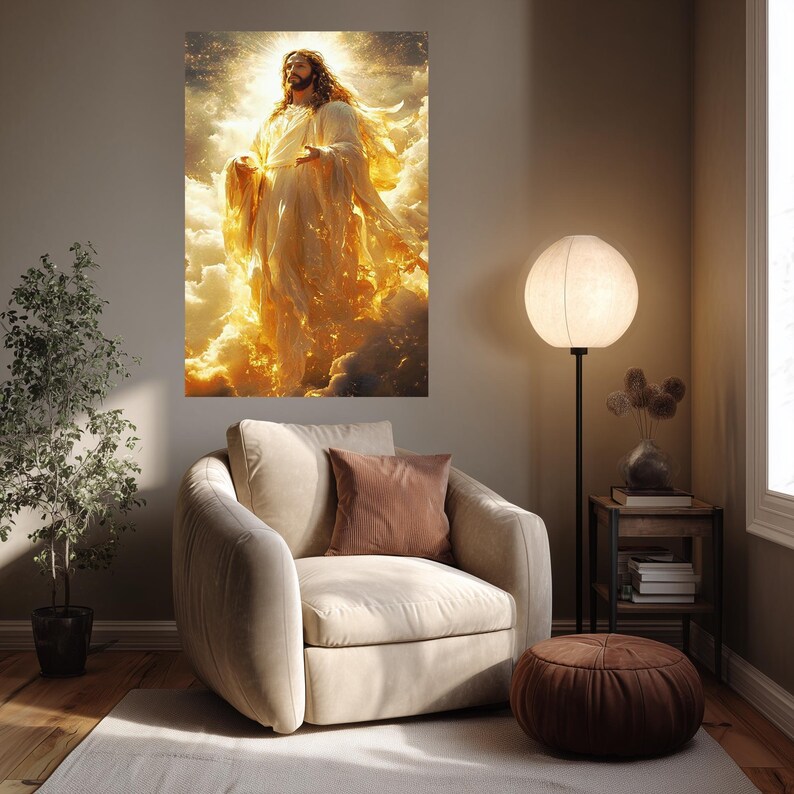 Heavenly Jesus Canvas Wall Art, Glowing Christ Print for Christian Home ...