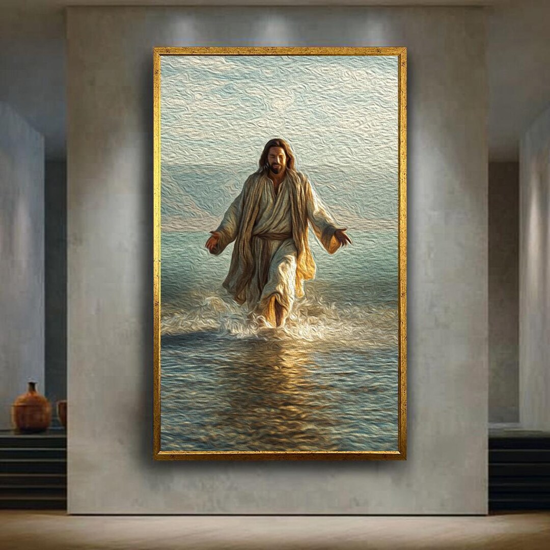 Jesus Walking on Water Oil Painting Style Canvas, Christian Religious ...