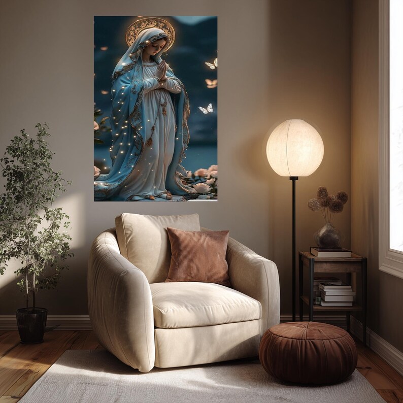 Holy Virgin Mary Wall Art Print, Spiritual Light Catholic Canvas Art ...