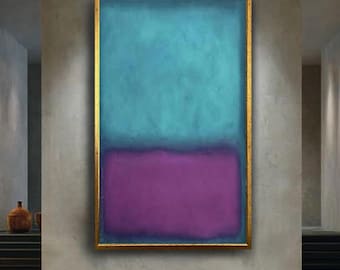 Teal and Purple Mark Rothko Canvas Wall Art, Modern Minimal Color Field Print, Soft Tone Contemporary Decor for Calm Interiors