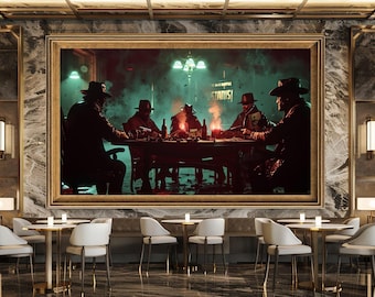 Mafia Gang Meeting Canvas Print, Dark Gangster Wall Art, Vintage Crime Scene Decor, Noir Mob Boss Artwork