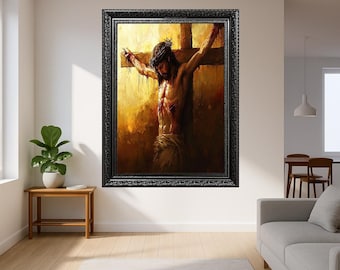 Crucifixion of Jesus Christ Canvas Wall Art – Dramatic Christian Print Depicting Faith and Sacrifice – Spiritual Biblical Home Decor