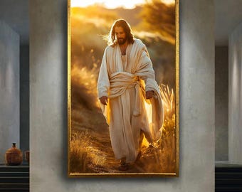 Peaceful Jesus Christ Sunset Canvas Wall Art, Christian Religious Artwork for Home Decor, Spiritual Faith Gift for Believers