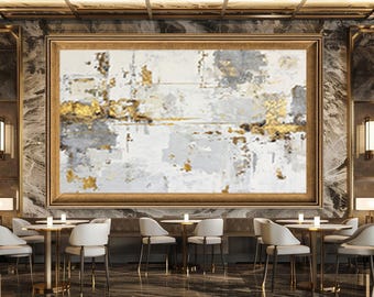 Modern Gold Abstract Wall Art Print, Neutral White and Grey Texture Canvas Art, Minimalist Luxury Artwork for Elegant Home Decor