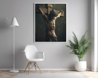 Realistic Jesus Crucifixion Wall Art – Dramatic Christian Canvas Depicting Sacrifice and Faith – Spiritual Print for Religious Home Decor