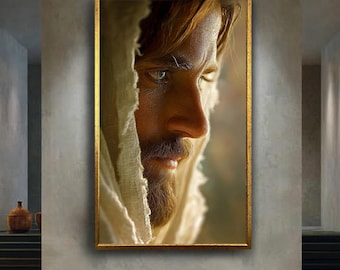 Spiritual Portrait Wall Art Print, Biblical Inspired Canvas Art, Faithful Man Close Up, Religious Minimalist Home Decor Artwork