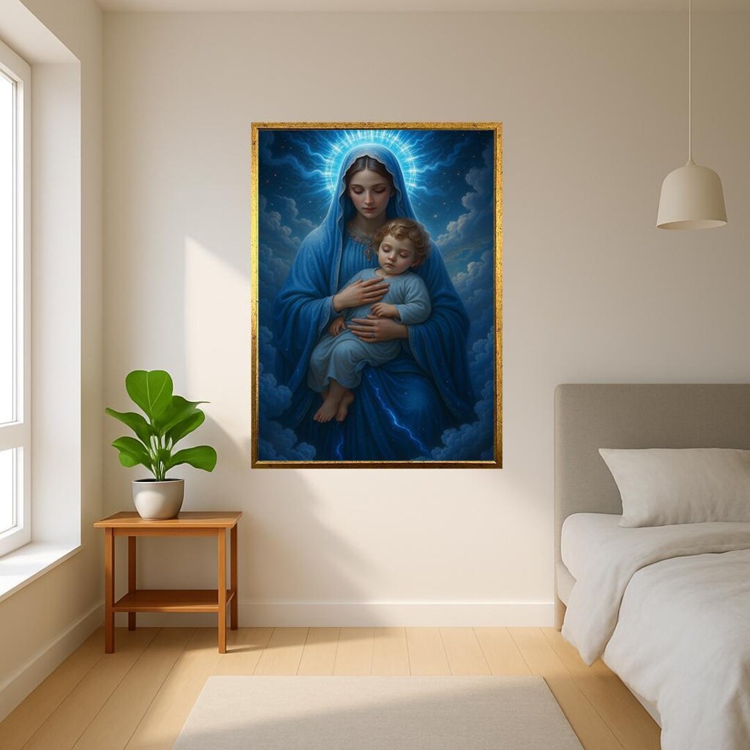 Virgin Mary Holding Baby Jesus Canvas Christian Art Blessed Mother and ...