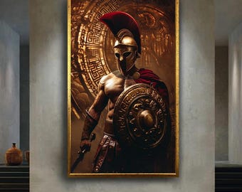 Spartan Warrior Canvas Art Print, Ancient Greek Soldier, Epic Historical Wall Art, Gladiator Mythical Hero Decor