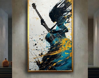 Guitar Player Silhouette Canvas Wall Art, Abstract Music Painting for Home Decor, Gift for Musicians and Modern Art Lovers