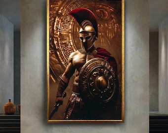 Spartan Warrior Canvas Art Print, Ancient Greek Soldier, Epic Historical Wall Art, Gladiator Mythical Hero Decor